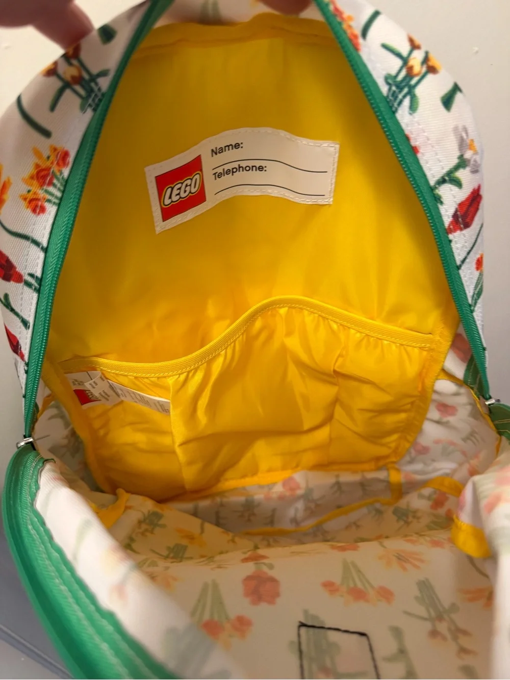 Lego White Floral Kids Backpack with Green Trim- NWT